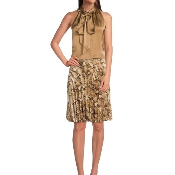 Lauren Ralph Lauren Snakeskin Print Pleated Charmeuse Skirt NWT 10P - Picture 1 of 9